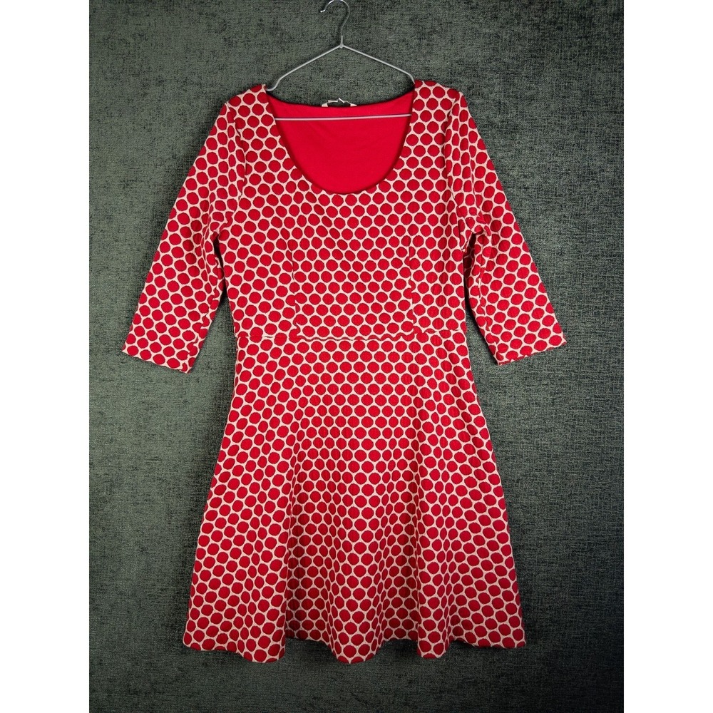Boden Midi Dress Womens 10 Red Dot Print‎ Tiered Flared Line Coquette